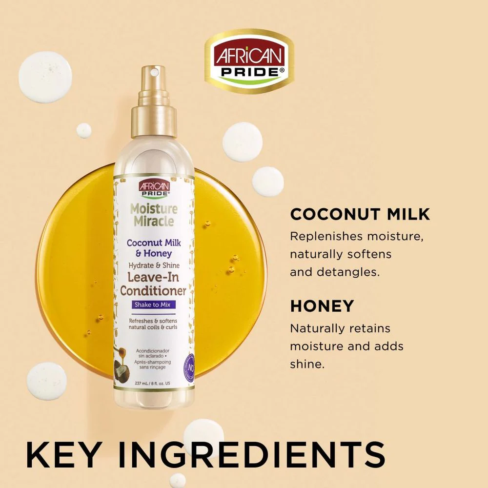 African Pride Moisture Miracle Leave-In Conditioner – Coconut Milk & Honey – 8 fl oz - Image 3