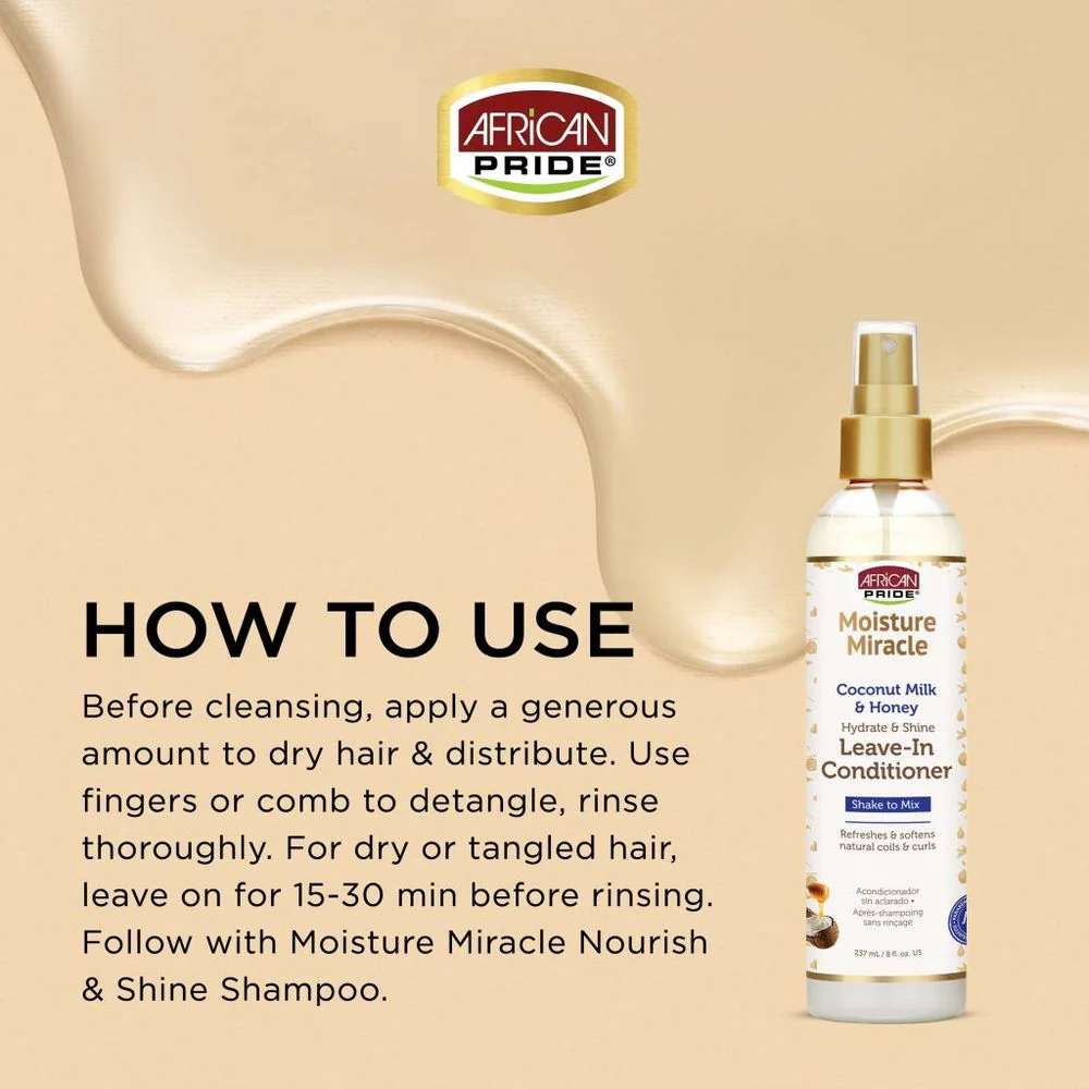 African Pride Moisture Miracle Leave-In Conditioner – Coconut Milk & Honey – 8 fl oz - Image 4