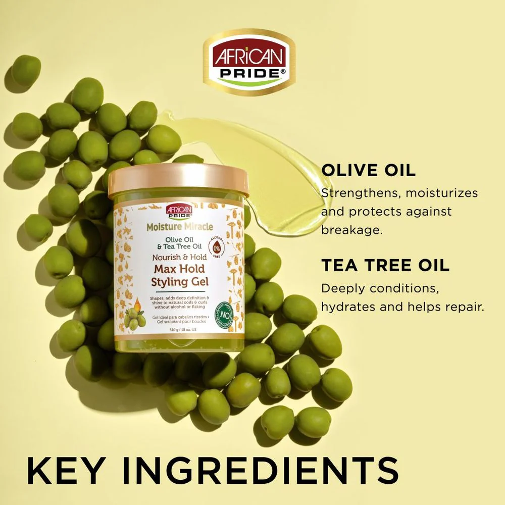 African Pride Moisture Miracle Olive Oil & Tea Tree Styling Gel – 18 oz - Image 5