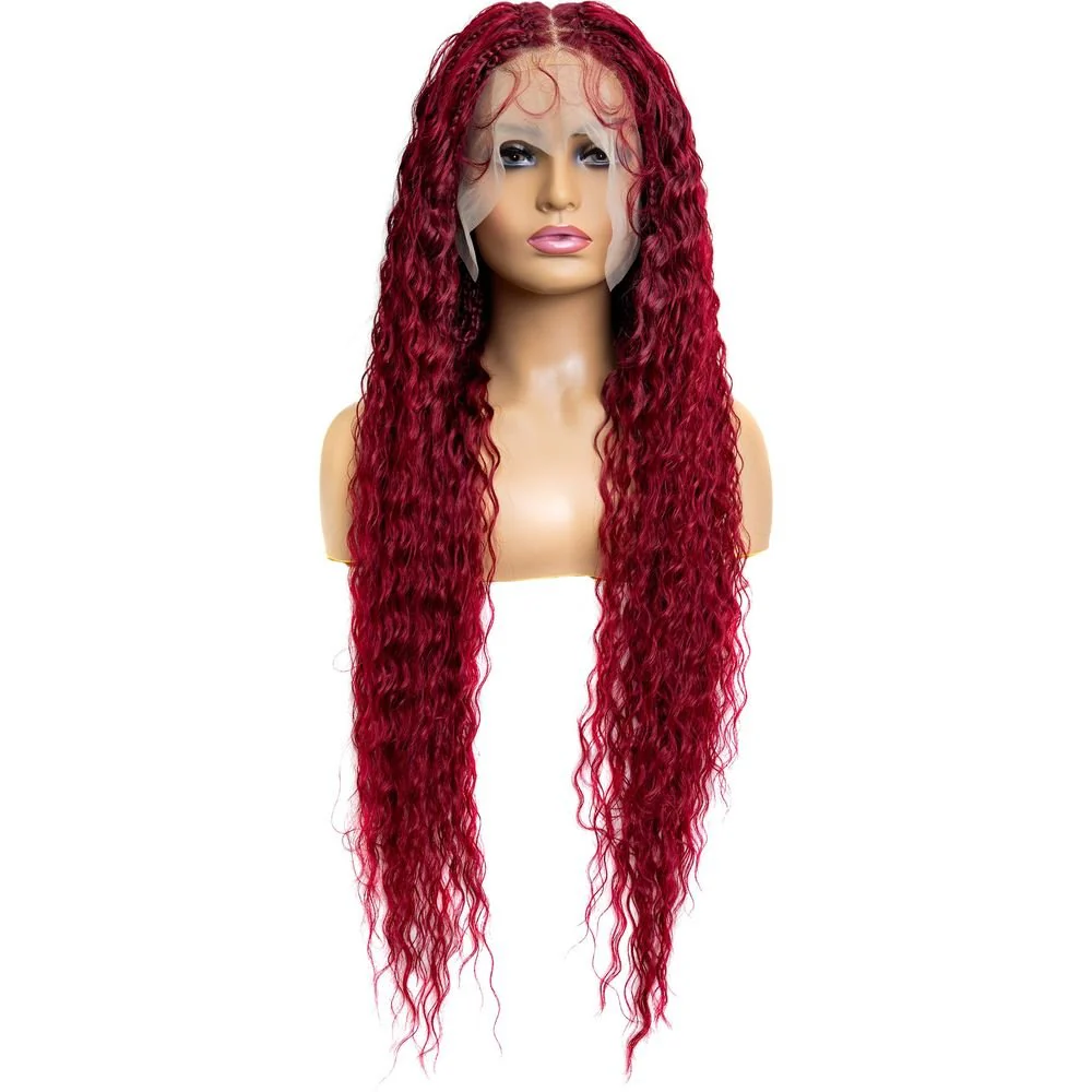B & B Knotless Synthetic Full Lace Braided Wig - Micro Peruvian Wave - Image 6
