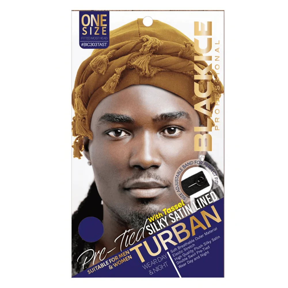 Black Ice Professional Silky Satin Lined Turban – Pre-Tied - Image 2