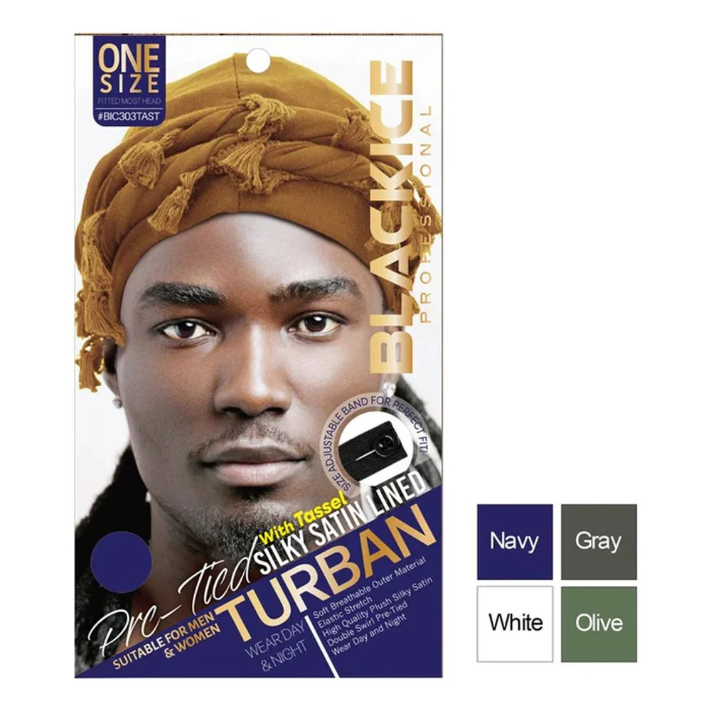 Black Ice Professional Silky Satin Lined Turban – Pre-Tied - Image 3
