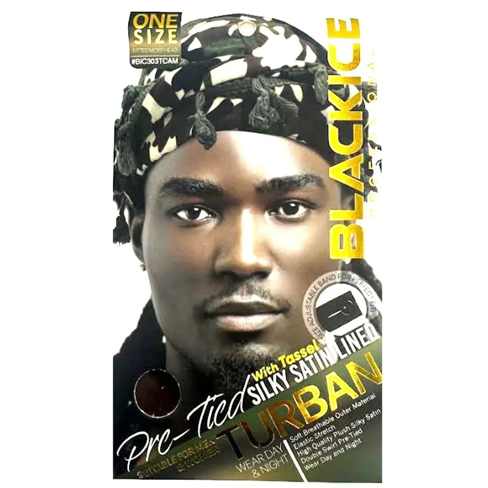Black Ice Professional Silky Satin Lined Turban – Pre-Tied - Image 5