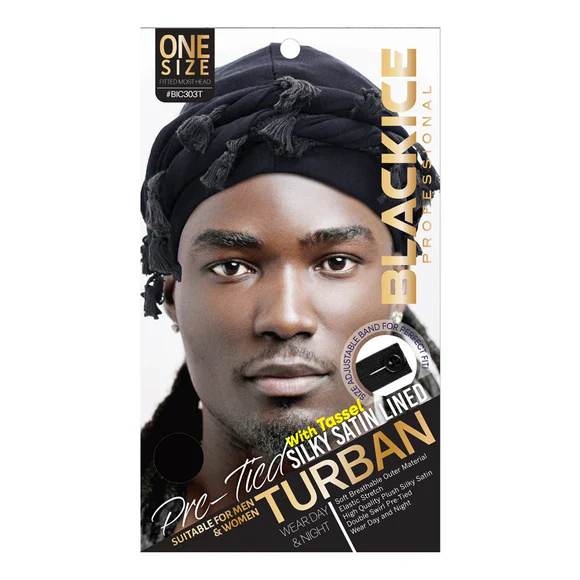 Black Ice Professional Silky Satin Lined Turban – Pre-Tied - Image 6