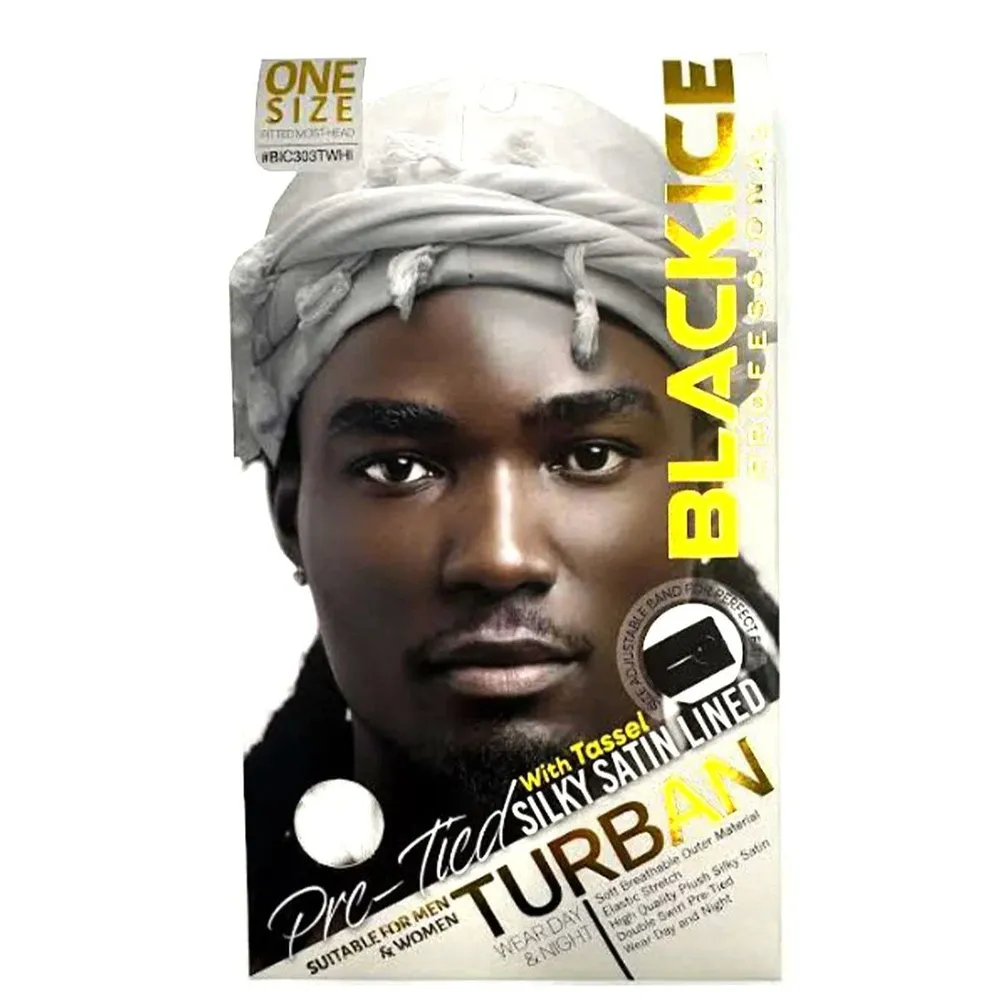 Black Ice Professional Silky Satin Lined Turban – Pre-Tied - Image 8
