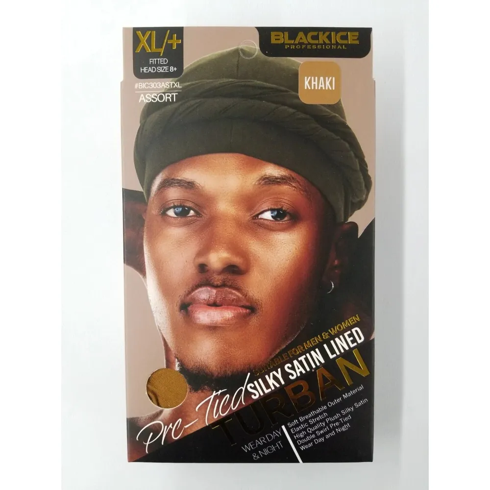 Black Ice Professional Silky Satin Lined Turban - XL - Image 3