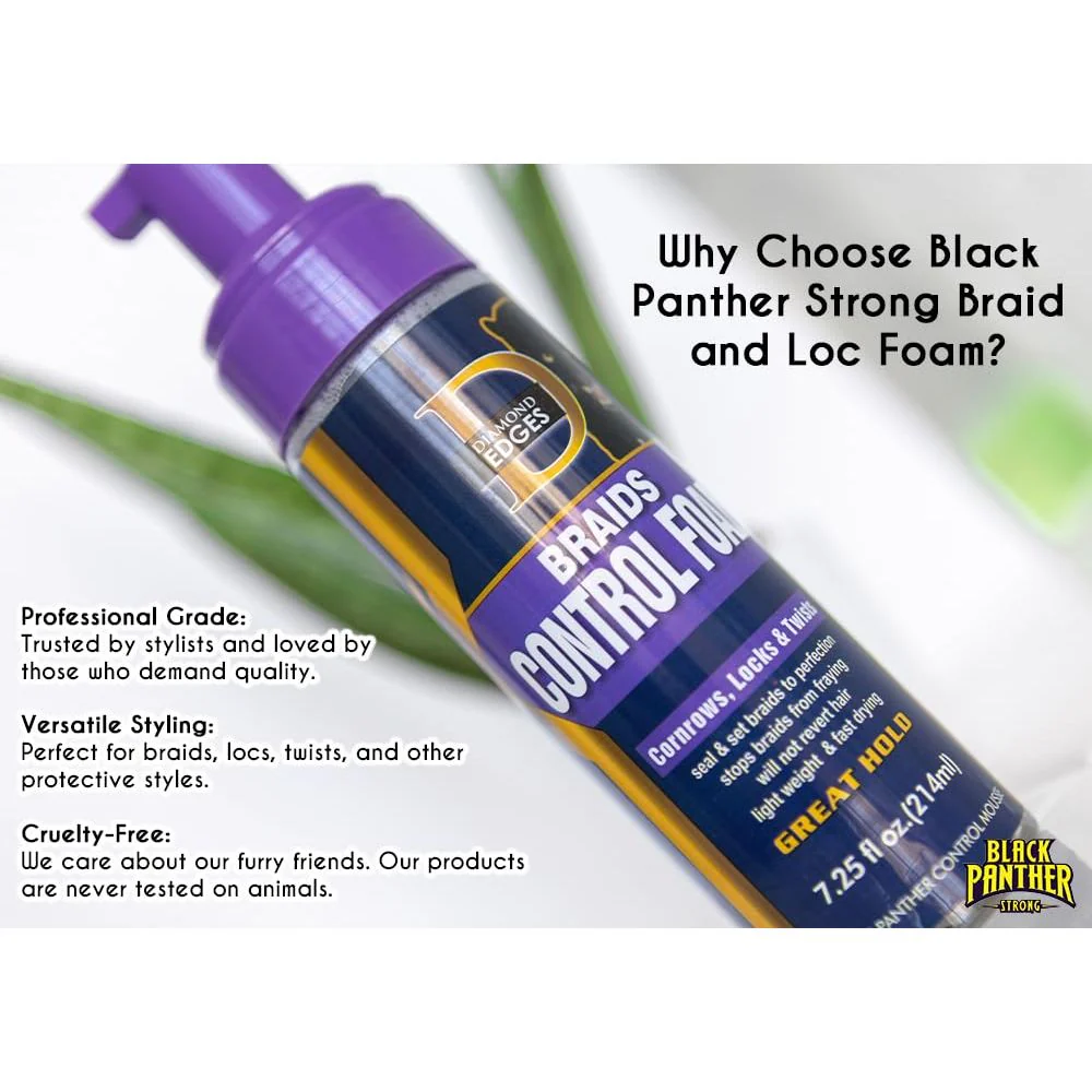 Diamond Edges Black Panther Braids Control Foam – 7.25 fl oz - Image 3