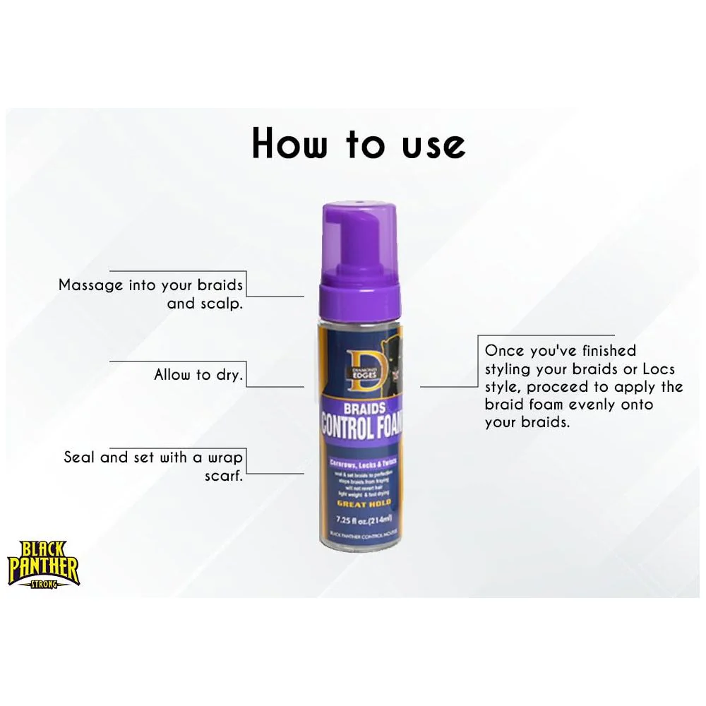 Diamond Edges Black Panther Braids Control Foam – 7.25 fl oz - Image 4