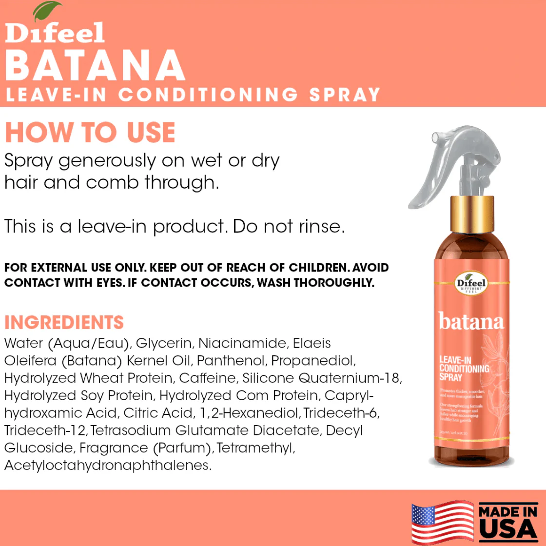 Difeel Batana Leave-in Conditioning Spray – 12 oz - Image 5