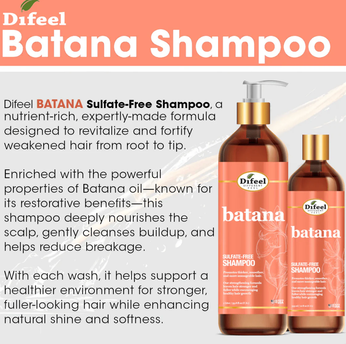 Difeel Batana Shampoo & Conditioner – 12 oz - Image 2