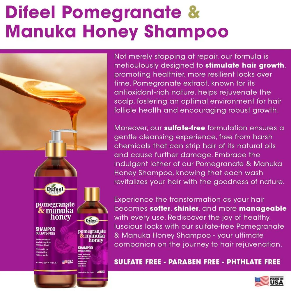 Difeel Pomegranate & Manuka Honey Sulfate-Free Shampoo –12 oz - Image 5