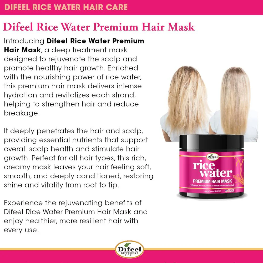 Difeel Premium Rice Water Hair Mask – 12 oz - Image 5