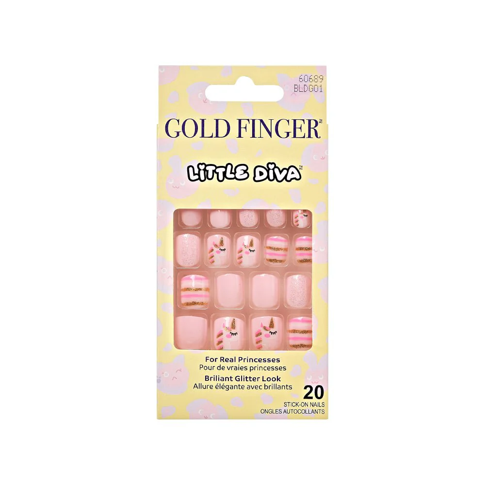 Gold Finger Little Diva Girl Nails – Glittery Press-On Art for Kids - Image 4