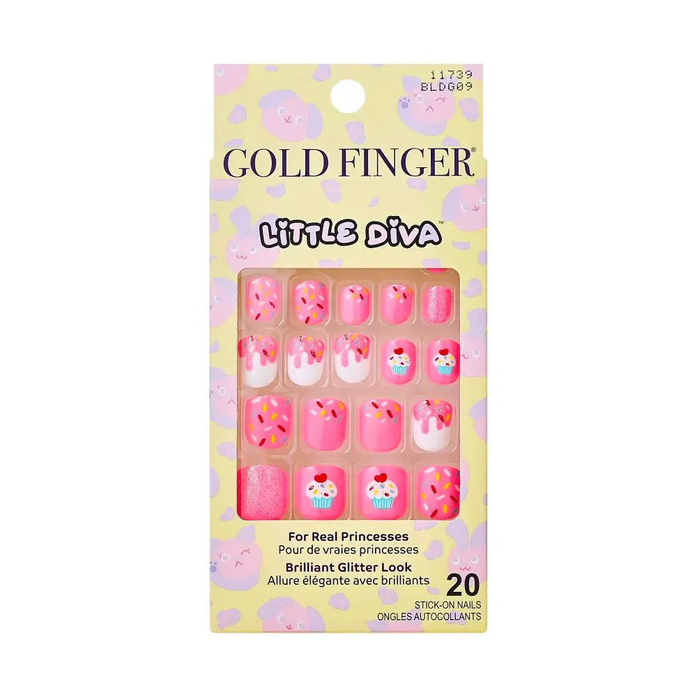Gold Finger Little Diva Girl Nails – Glittery Press-On Art for Kids - Image 6