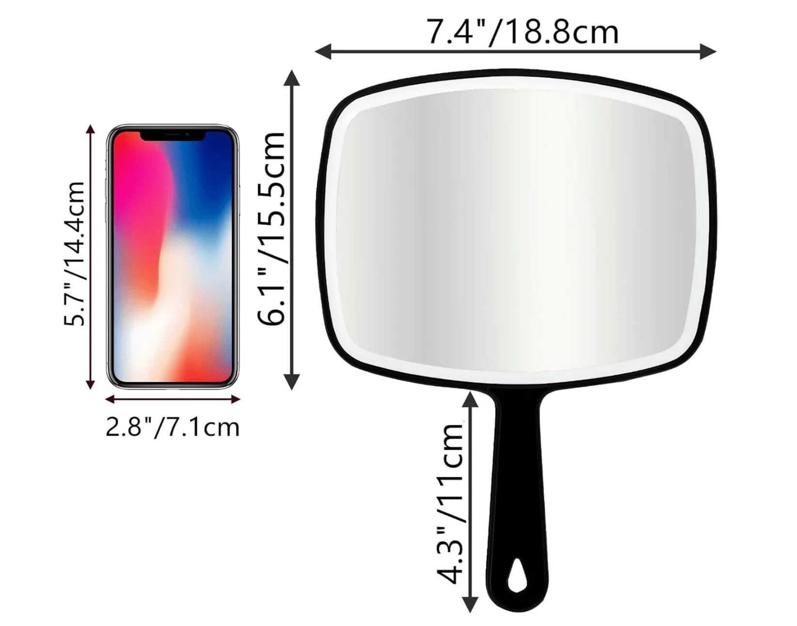 Hair Stylist Handheld Mirror with Handle - Black - Image 2