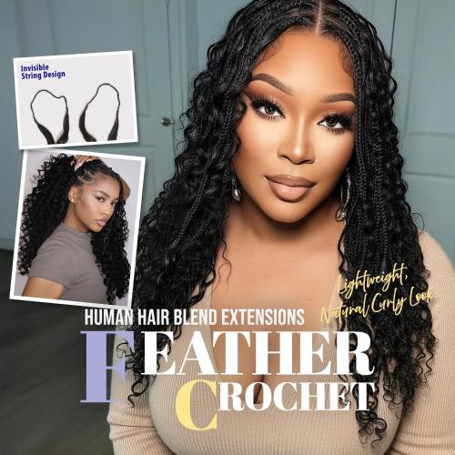 Janet Collection Encore La Vie Feather Crochet Human Hair Blend Deep – 18″ - Image 4