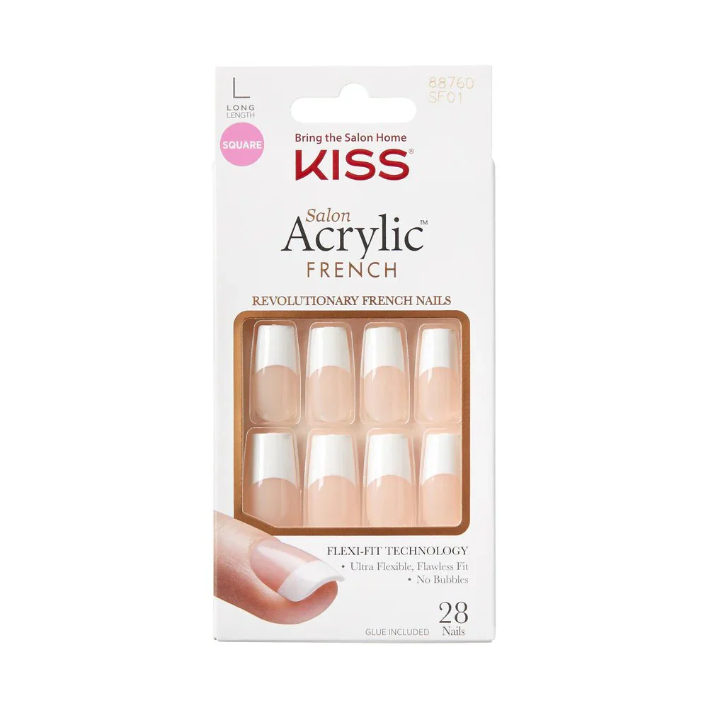 KISS Salon Acrylic French Nude Nails – 28 Nails with Glue