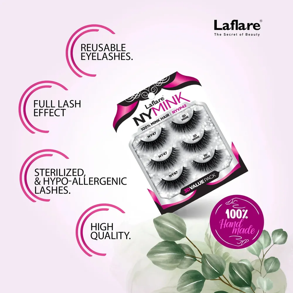 Laflare 3D NY Mink Lashes [3 Pairs] - 100% Real Mink Hair - Image 4