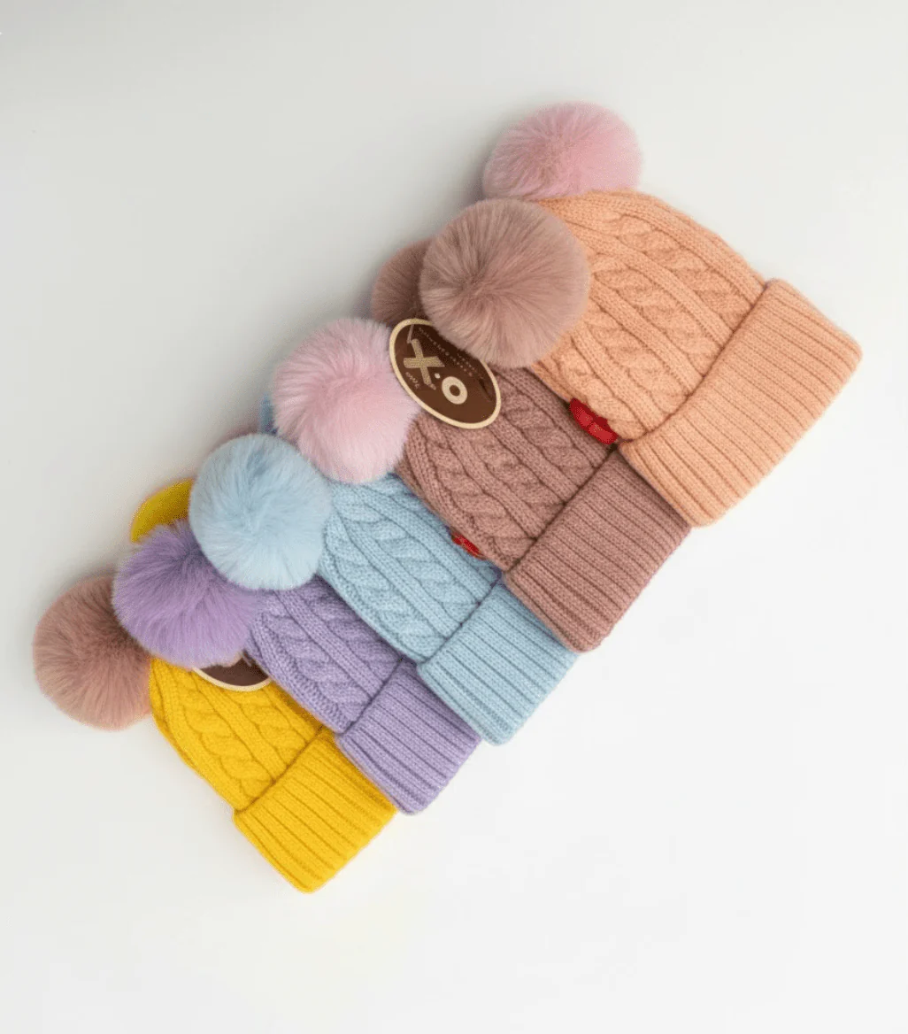 Magic Collection Kids Cable Knit 2 Pom Beanie - Assorted