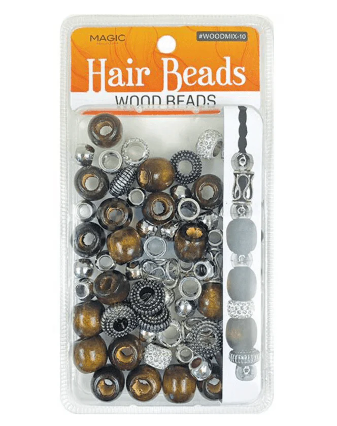 Magic Collection Wood Hair Beads Silver or Gold – 1 Pack