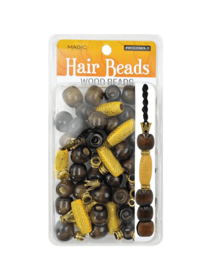 Magic Collection Wood Hair Beads Silver or Gold – 1 Pack - Image 2