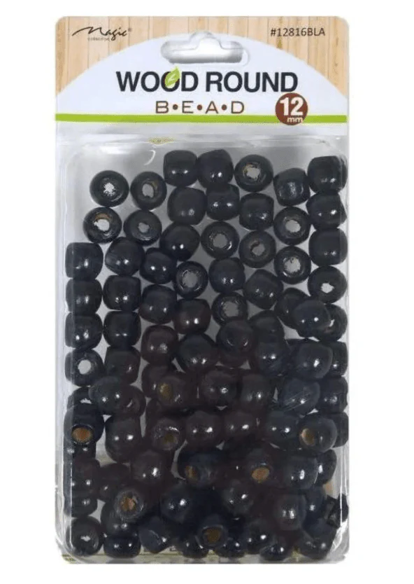 Magic Collection Wooden Hair Beads Dark Brown – 12MM - Image 2