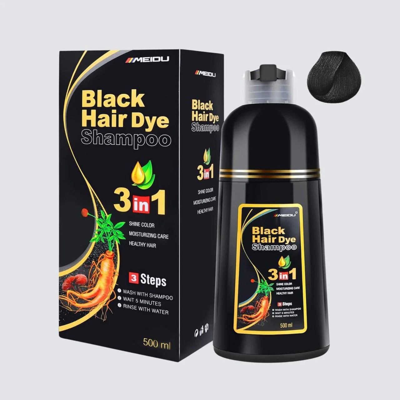 Meidu Black Hair Color 3in1 Shampoo – 500ml