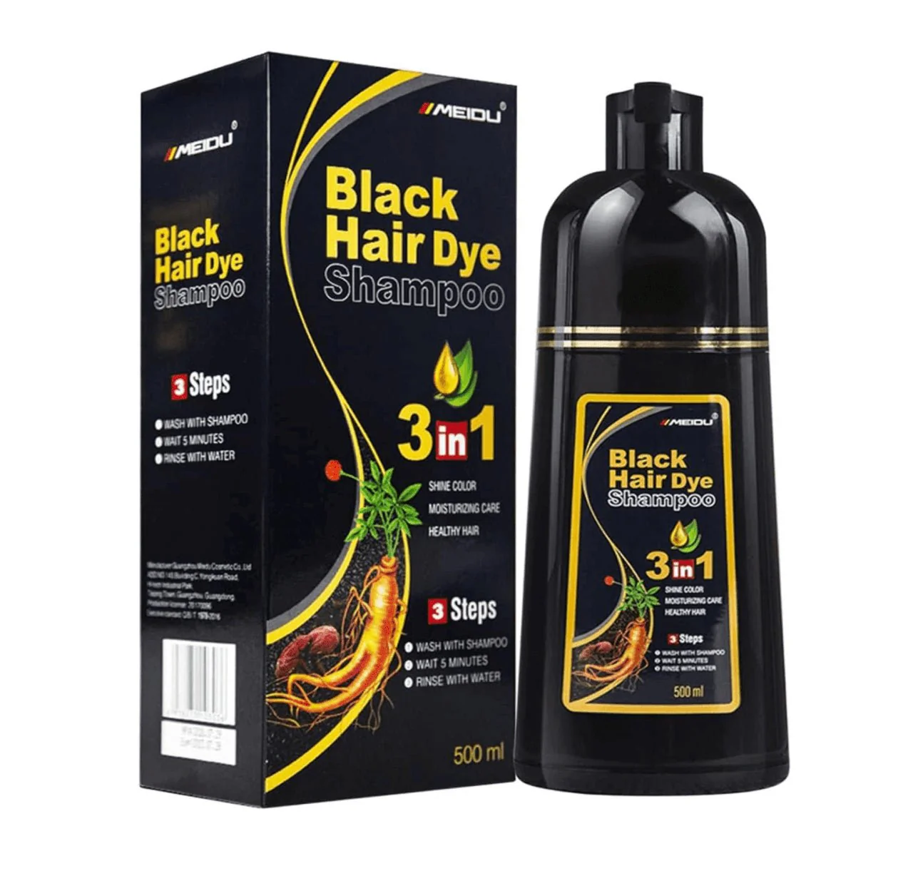 Meidu Black Hair Color 3in1 Shampoo – 500ml - Image 4
