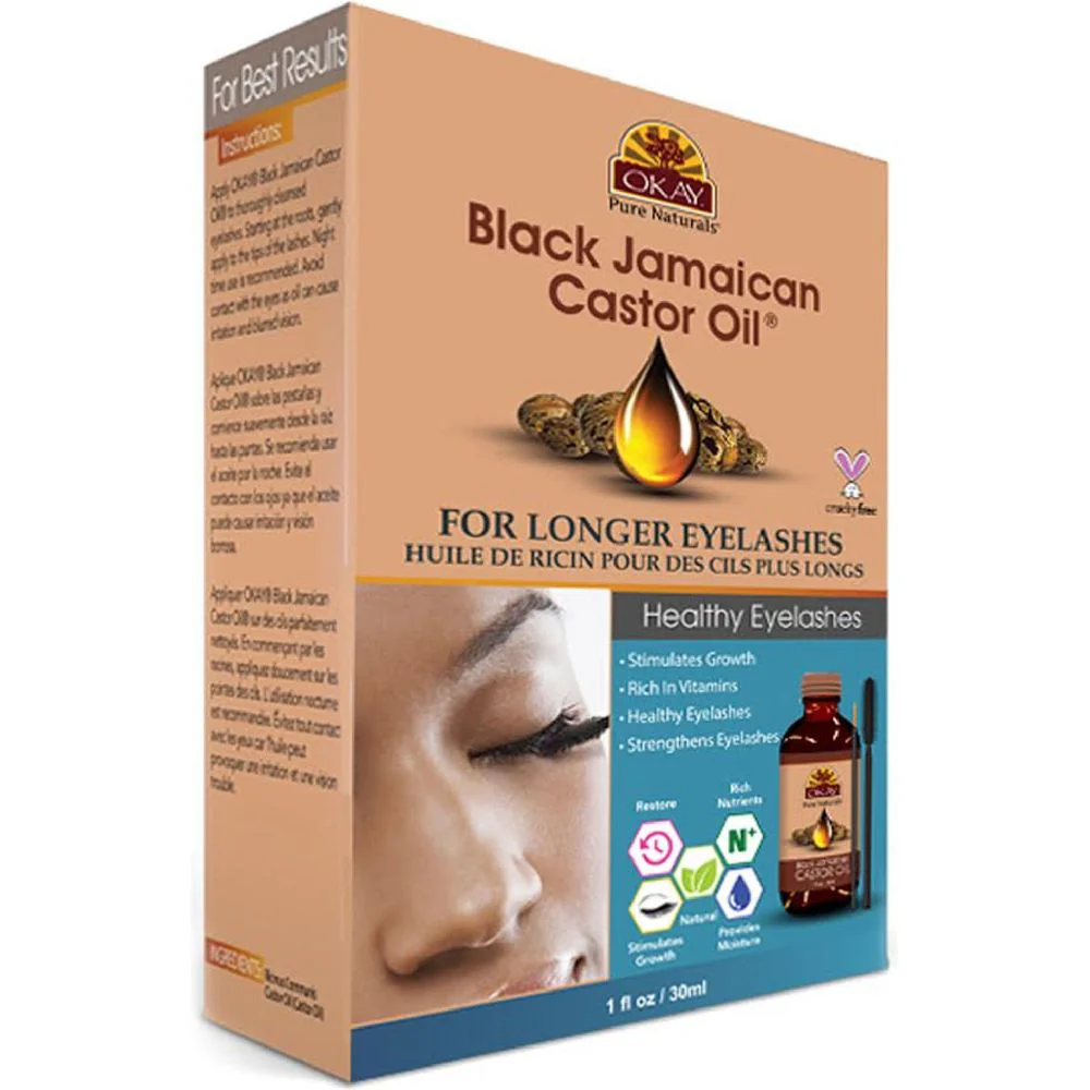 OKAY Pure Naturals Black Jamaican Castor Oil for Longer Eyelashes 1oz