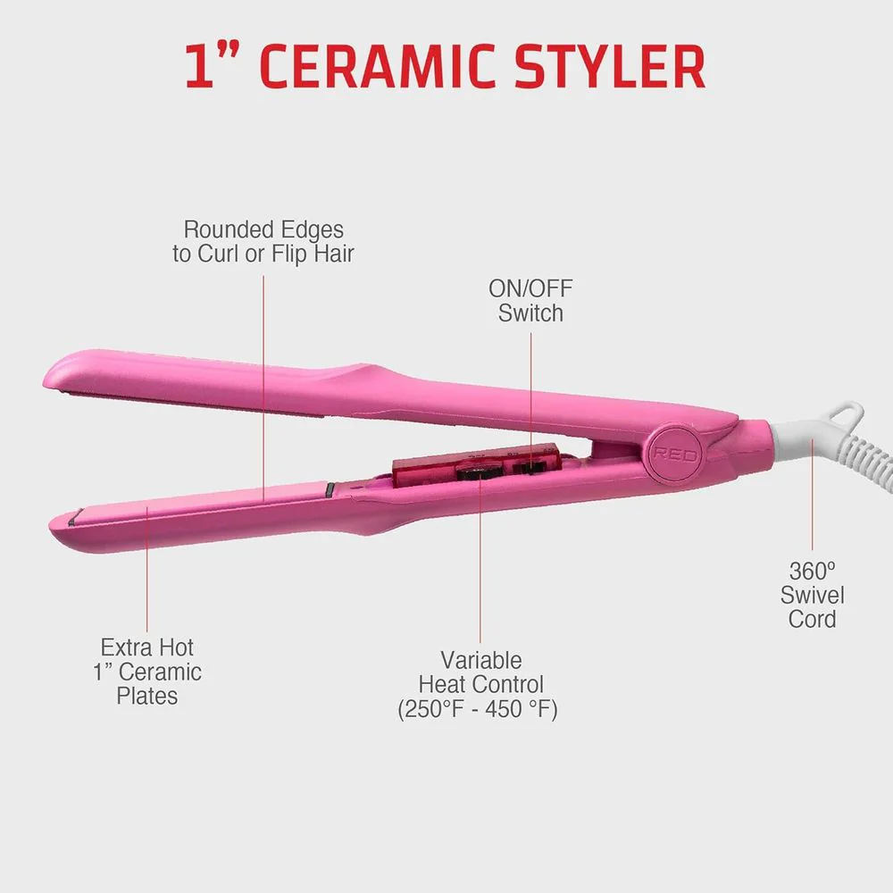 RED 1" Color Flat Iron –  Hair Straightener - Image 2
