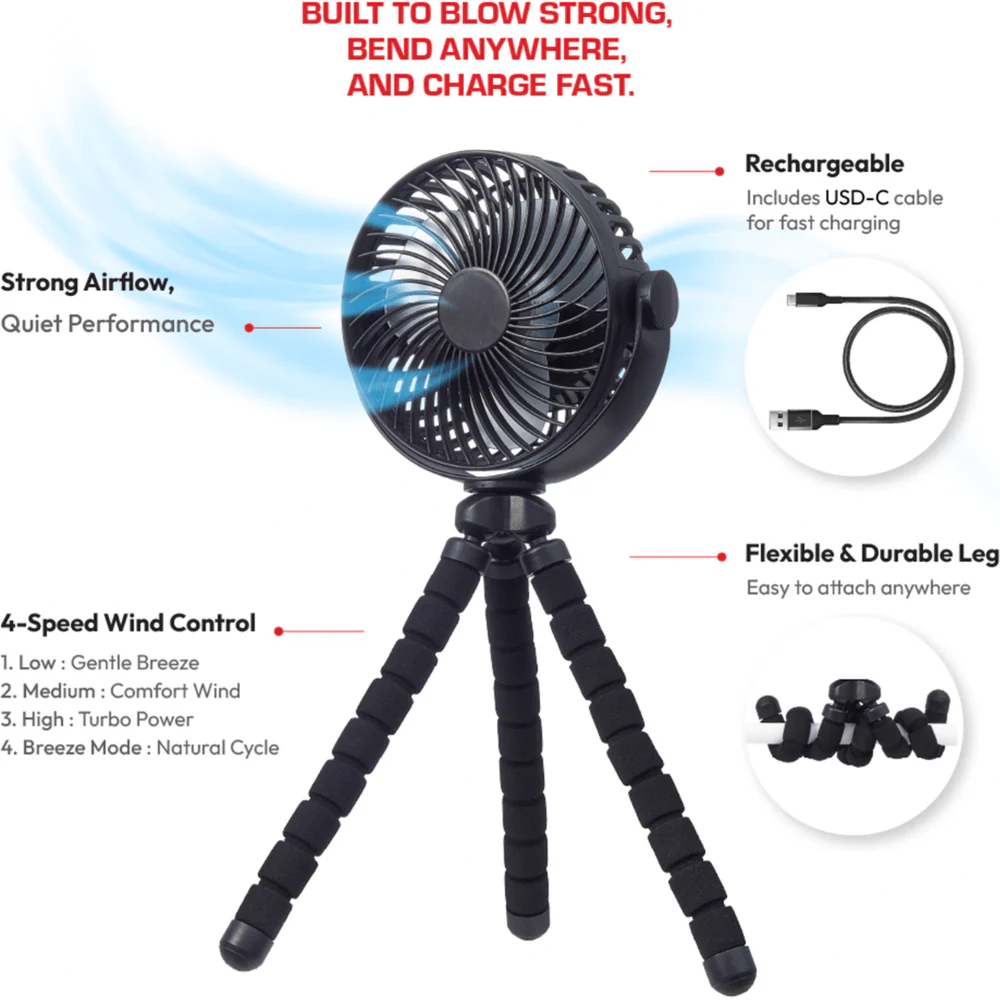 Red 3 Flexi Legs Rechargeable Beauty Fan - Image 3