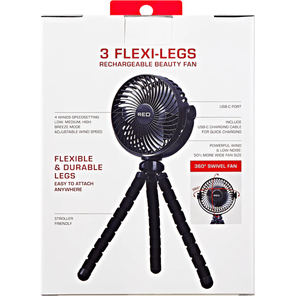Red 3 Flexi Legs Rechargeable Beauty Fan - Image 8