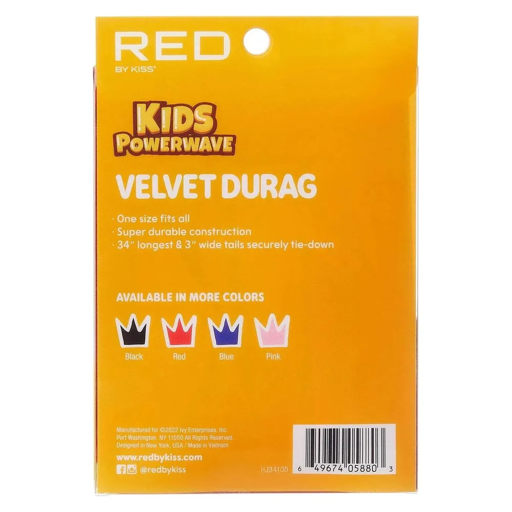 Red by Kiss Kids Power Wave Velvet Durag – Soft Velvet Compression - Image 5