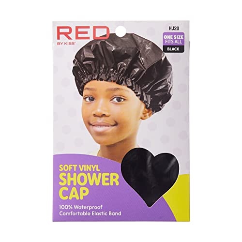 Red by Kiss Kids Soft Vinyl Shower Cap – Waterproof Hair Protection for Bath Time
