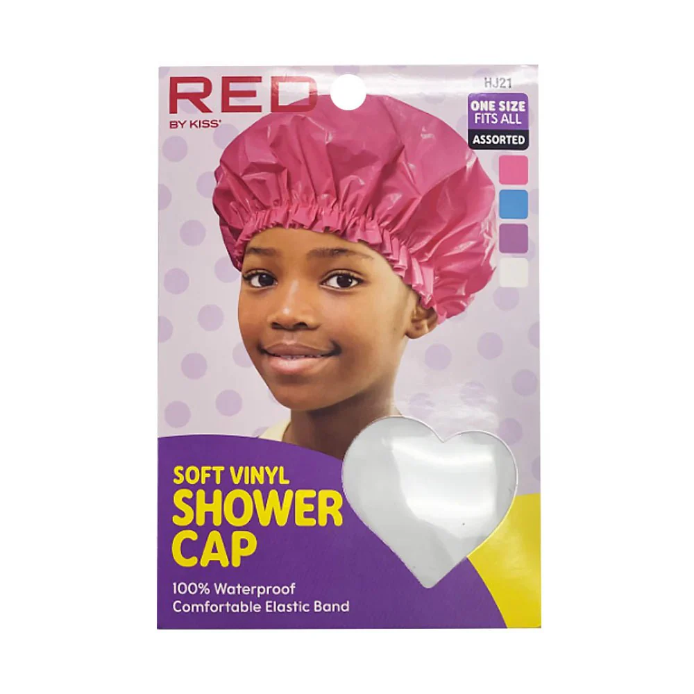 Red by Kiss Kids Soft Vinyl Shower Cap – Waterproof Hair Protection for Bath Time - Image 2