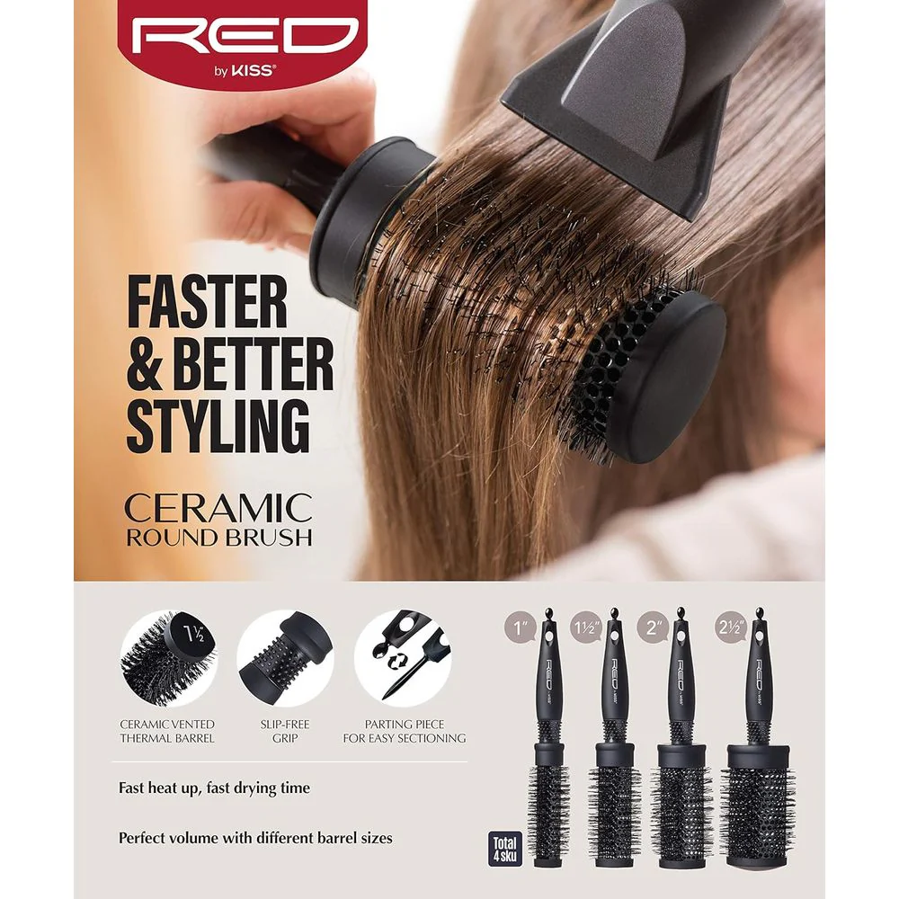 Red by Kiss Rose Heat Resistant Bristle Brush – 1.5" Barrel - Image 7