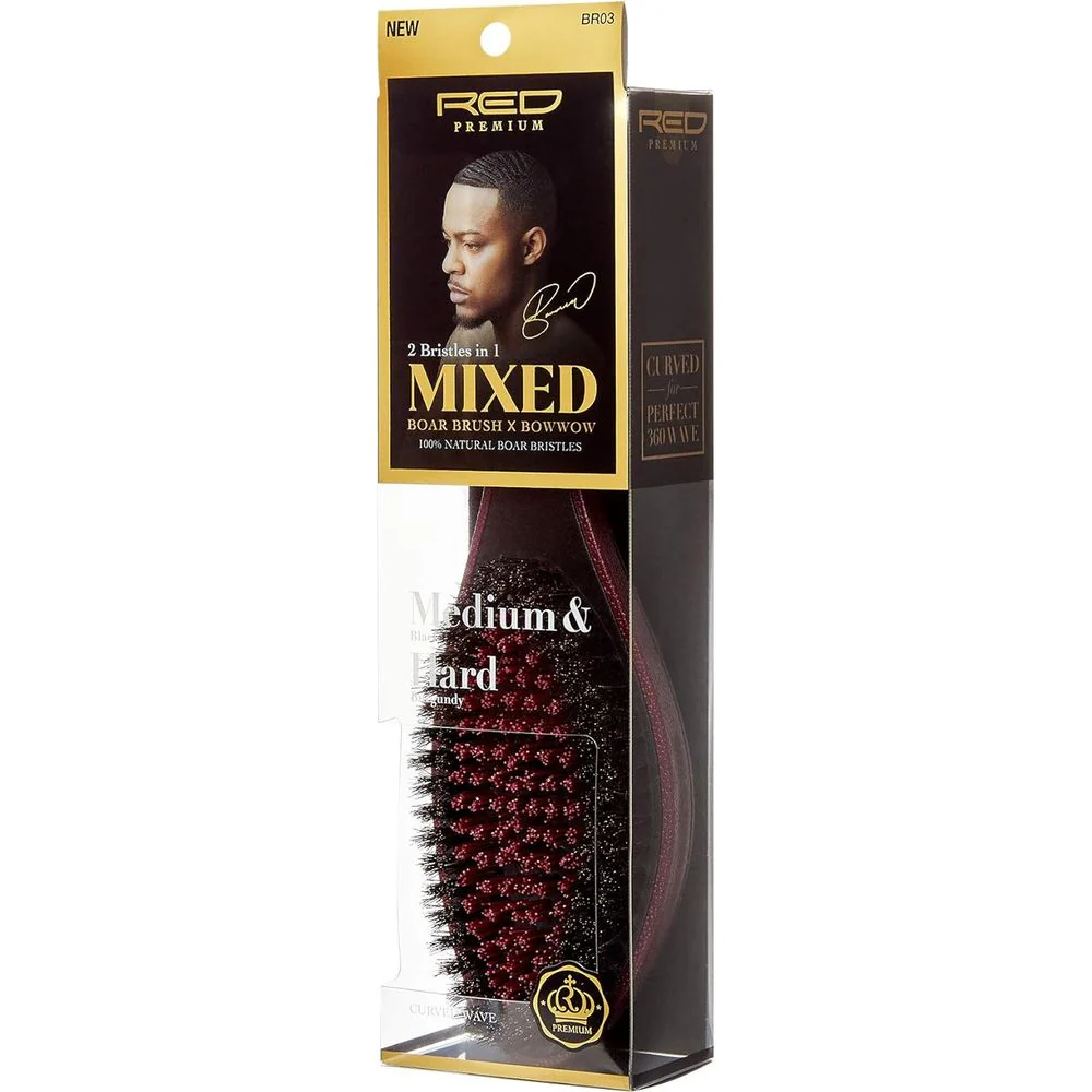 RED 360 Power Mixed Club Boar Brush X Bow Wow - Medium & Hard Bristle - Image 2