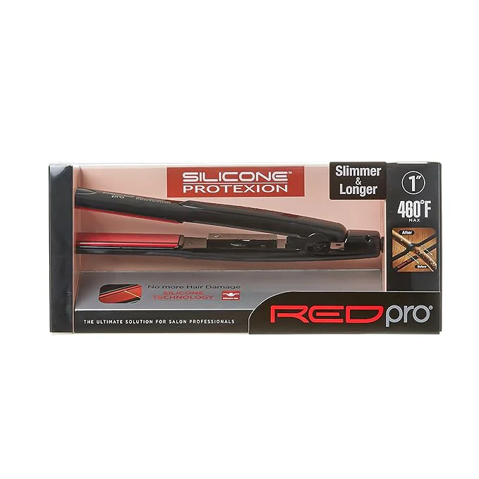 Red Pro Hair Straightener Silicone Protection Flat Iron – 1"