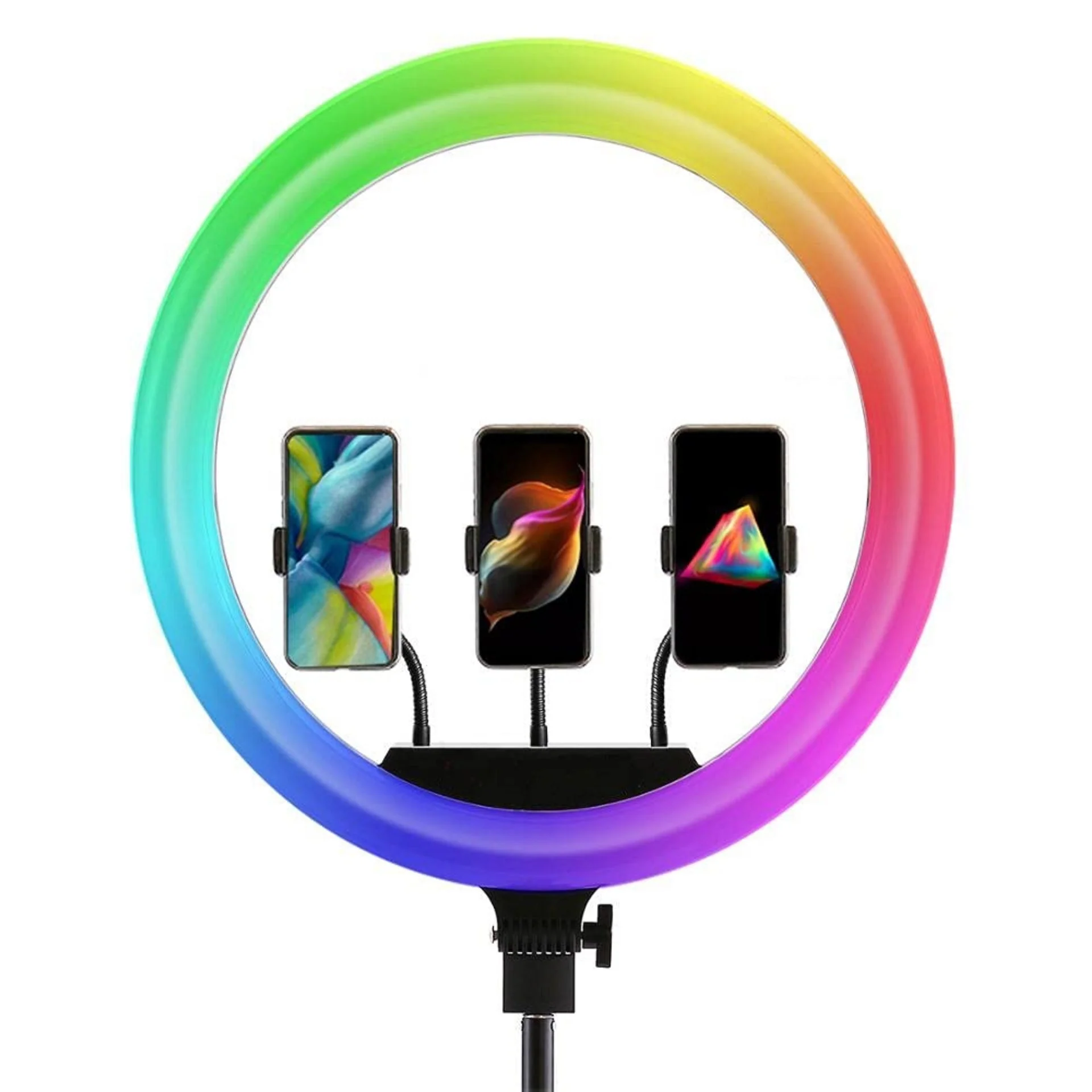 RGB Selfie Ring Light Studio Kit with Tripod - 3 Phone Mount - Image 4