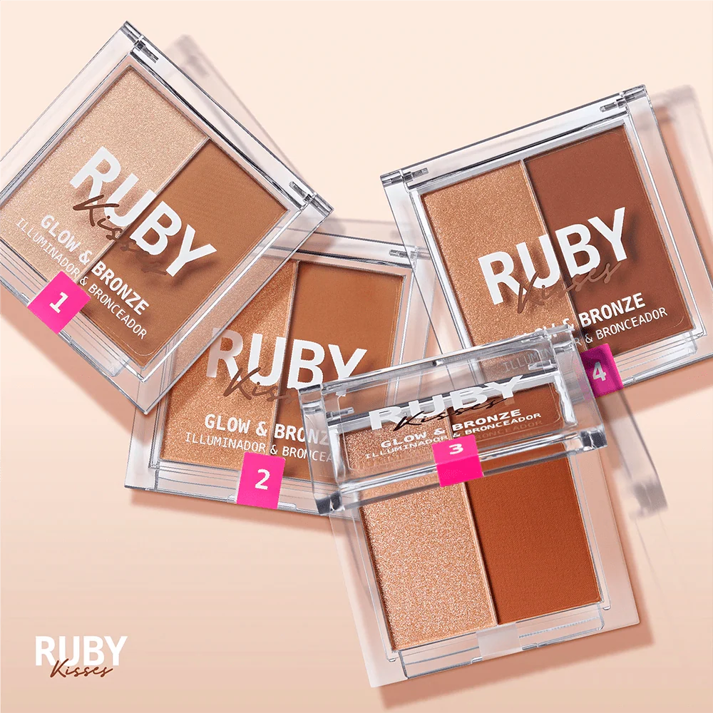 Ruby Kisses Glow & Bronze Highlighter Bronzer Duo – 2-in-1 Radiant Finish 4 Shades
