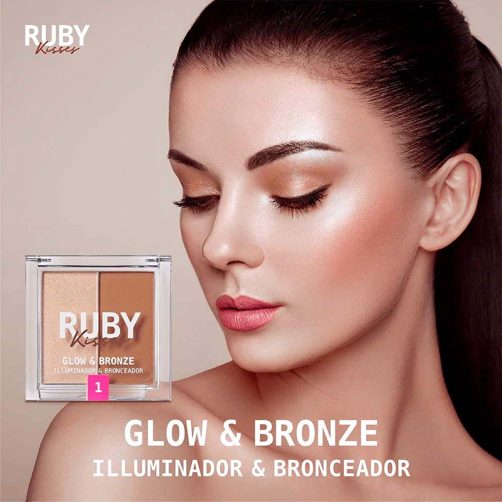 Ruby Kisses Glow & Bronze Highlighter Bronzer Duo – 2-in-1 Radiant Finish 4 Shades - Image 2