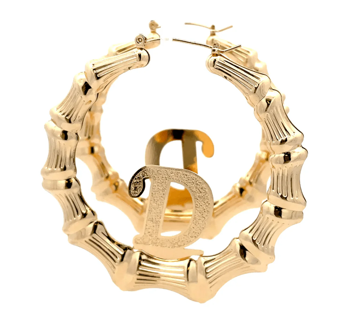 The One Jewelry Large Bamboo Initial Earrings - 70mm - Image 4