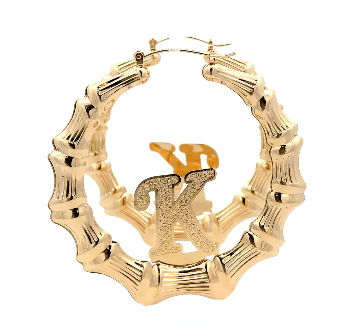The One Jewelry Large Bamboo Initial Earrings - 70mm - Image 6