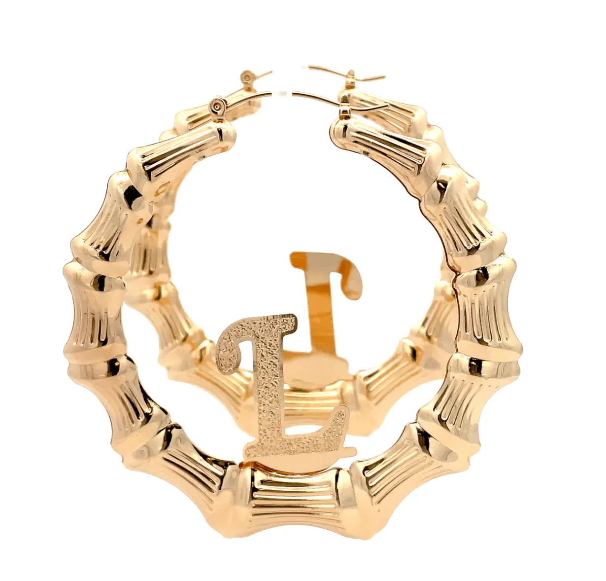 The One Jewelry Large Bamboo Initial Earrings - 70mm - Image 7