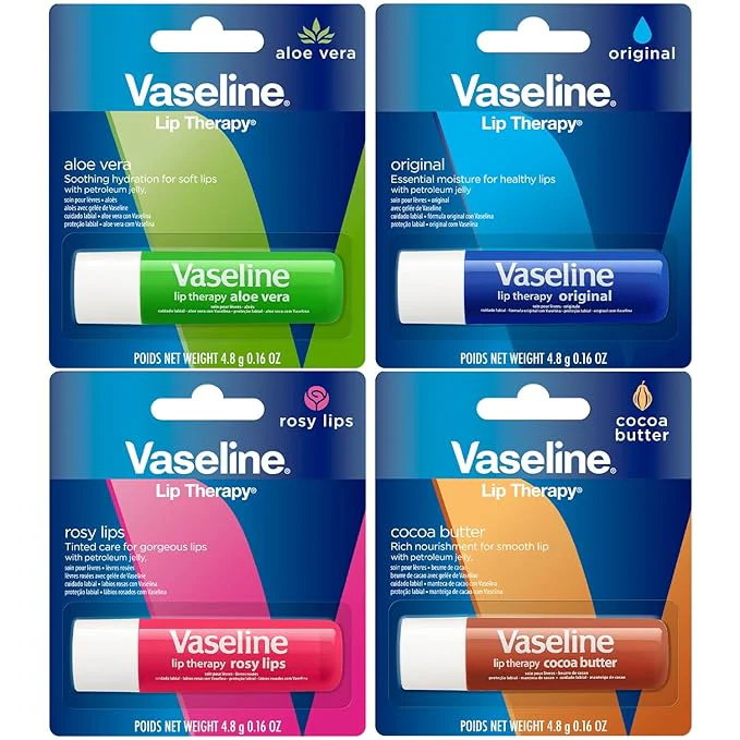 Vaseline Lip Therapy 4-Pack, Moisturizing Balm with Vitamin E