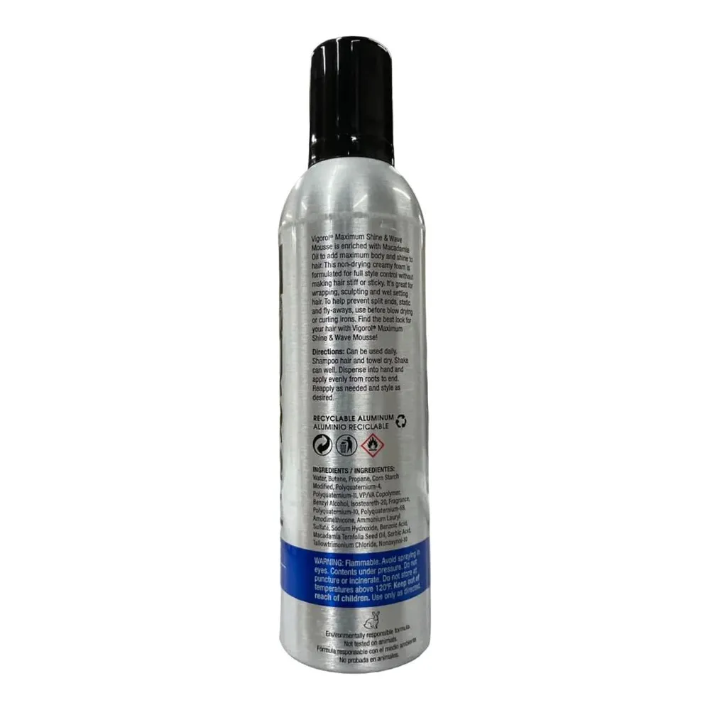 Vigorol Maximum Shine & Wave Mousse - With Macadamia Oil 12 Oz - Image 3