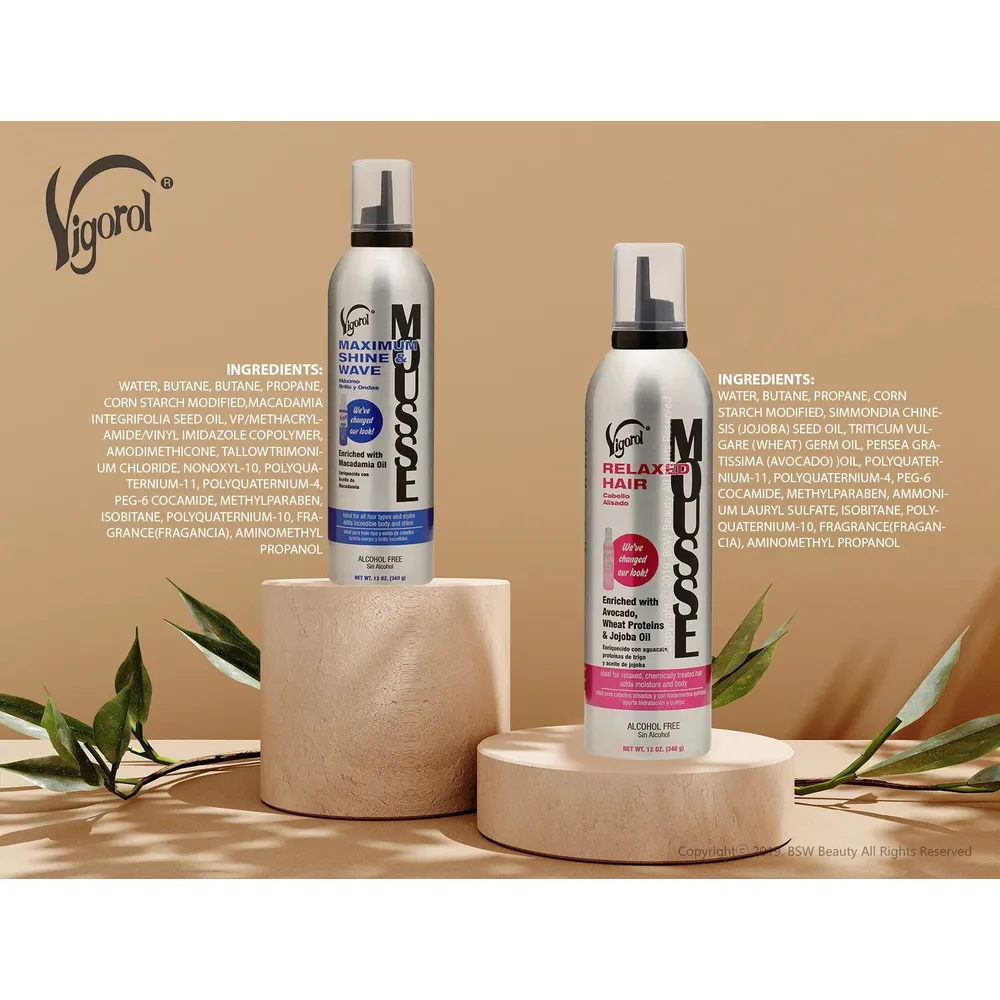 Vigorol Maximum Shine & Wave Mousse - With Macadamia Oil 12 Oz - Image 5